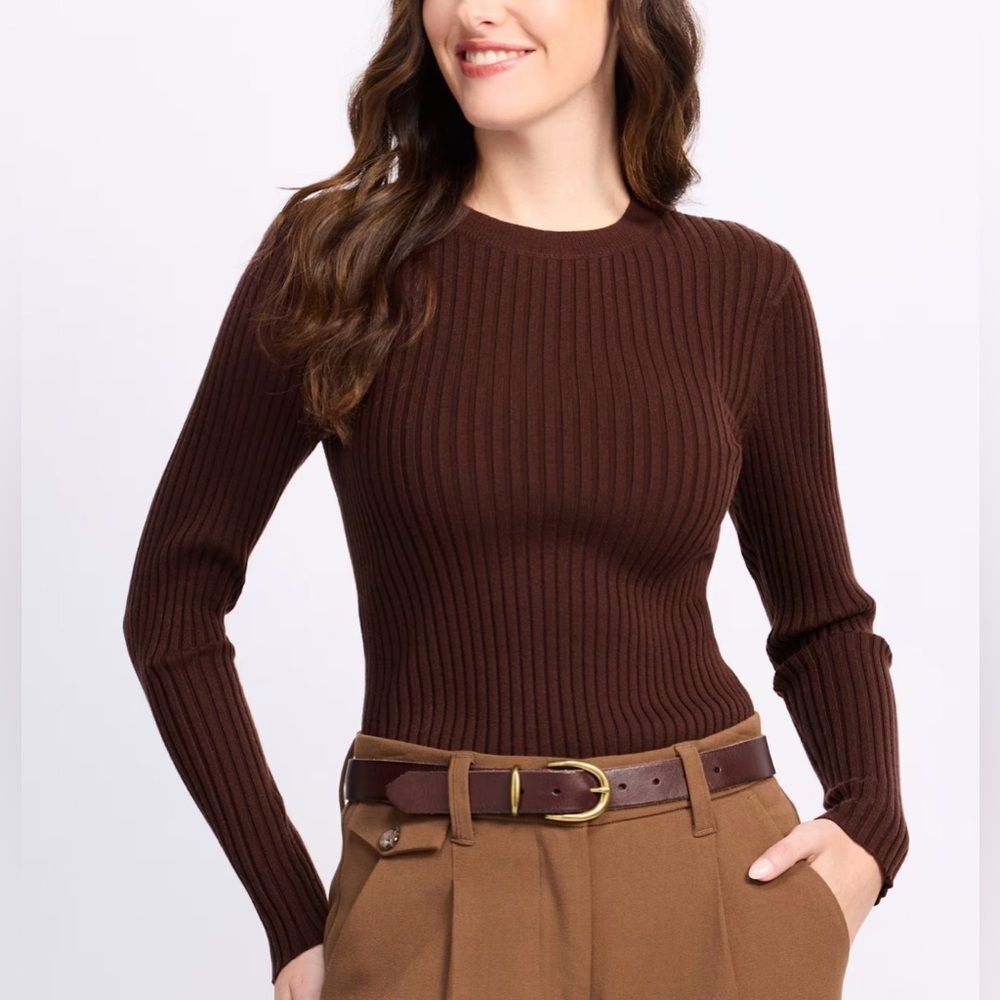 COSMIC BLUE LOVE Mason Ribbed Crewneck Sweater Brown Small NWT STITCH FIX